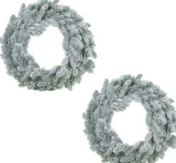 Merkloos Kerstkransen>Set Van 2X Stuks Kerstkransen/Dennenkransen Groen Met Sneeuw 46 Cm - Dennenkransen/Deurkransen Kerstversiering