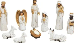 Advent Kerststallen>Set Van 10X Stuks Kerststal Beelden/Kerstbeelden Wit Met Goud 5-21 Cm
