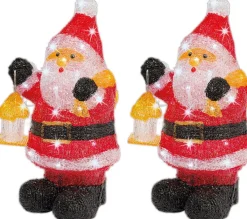 Lumineo Set Van 2X Stuks Kerstverlichting Led Figuren Voor Buiten Kerstman 24 X 20 X 46 Cm Met 40 Lampjes Helder Wit Outlet