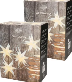 Merkloos Set Van 2X Stuks Kerstverlichting Lichtsnoer Met 6 Witte Sterren Op Batterijen - Kerst Lichtsnoeren Cheap