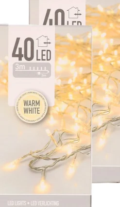 Merkloos Set Van 2X Stuks Kerstverlichting Transparant Snoer Met 40 Lampjes Warm Wit 300 Cm - Kerstlampjes/Kerstlichtjes - Binnen/Buiten Cheap