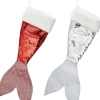 Merkloos Kerstsokken>Set Van 2X Stuks Kerstversiering Kerstsokken Zeemeerminnen Staart Zilver/Rood 45 Cm