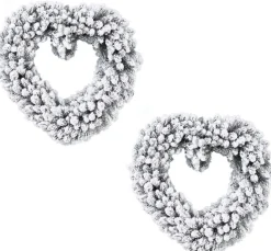 Decoris Kerstkransen>Set Van 2X Stuks Kerstversiering Kerstkrans Hart Met Sneeuw Deco 50 Cm