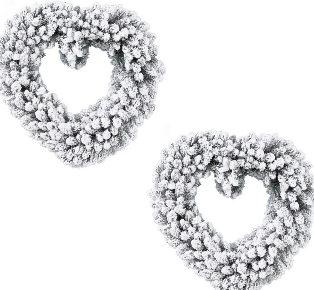 Decoris Kerstkransen>Set Van 2X Stuks Kerstversiering Kerstkrans Hart Met Sneeuw Deco 50 Cm