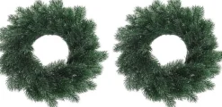 Merkloos Kerstkransen>Set Van 2X Stuks Kunst Kerstkransen Blauwspar Takken Groen 35 Cm - Kerst Decoratie Kransen Van Dennetakken