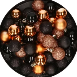 Merkloos Kerstboomversieringen>Set Van 40X Stuks Kunststof Kerstballen Mix Zwart En Koper 3 Cm - Kerstversiering