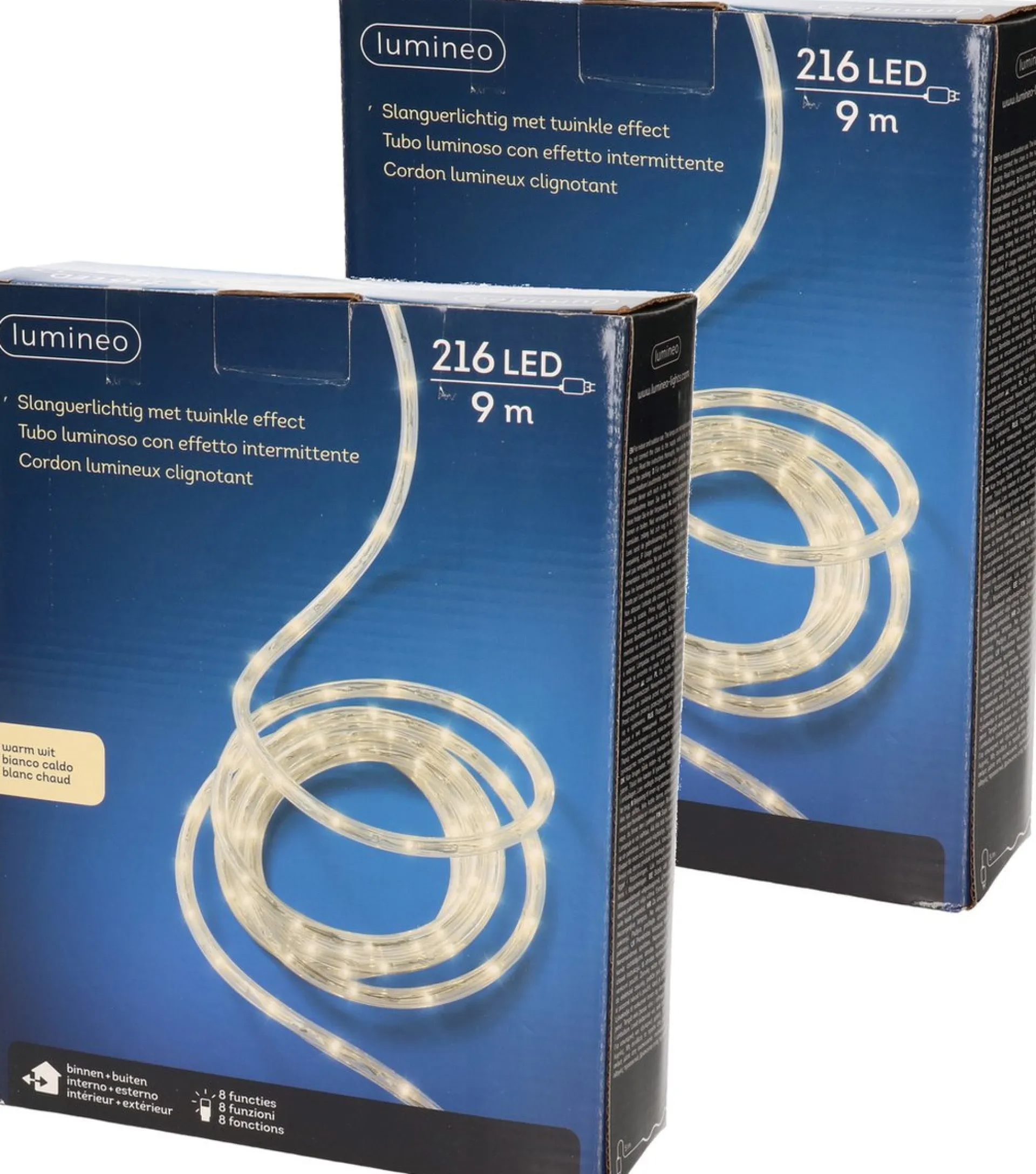 Merkloos Set Van 2X Stuks Lichtslang/Slangverlichting Warm Wit 9 Meter Met Twinkel Effect 216 Lampjes - Feestverlichting/Kerstverlichting Fashion