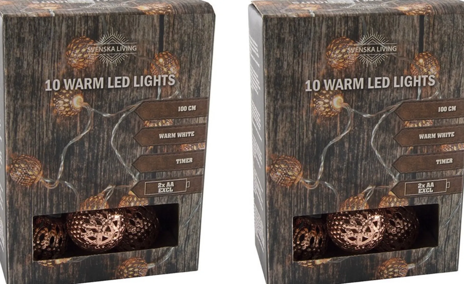 Merkloos Set Van 2X Stuks Lichtsnoer Met 10 Metalen Balletjes Koper Op Batterijen 100 Cm - Kerstverlichting/Sfeerverlichting Online