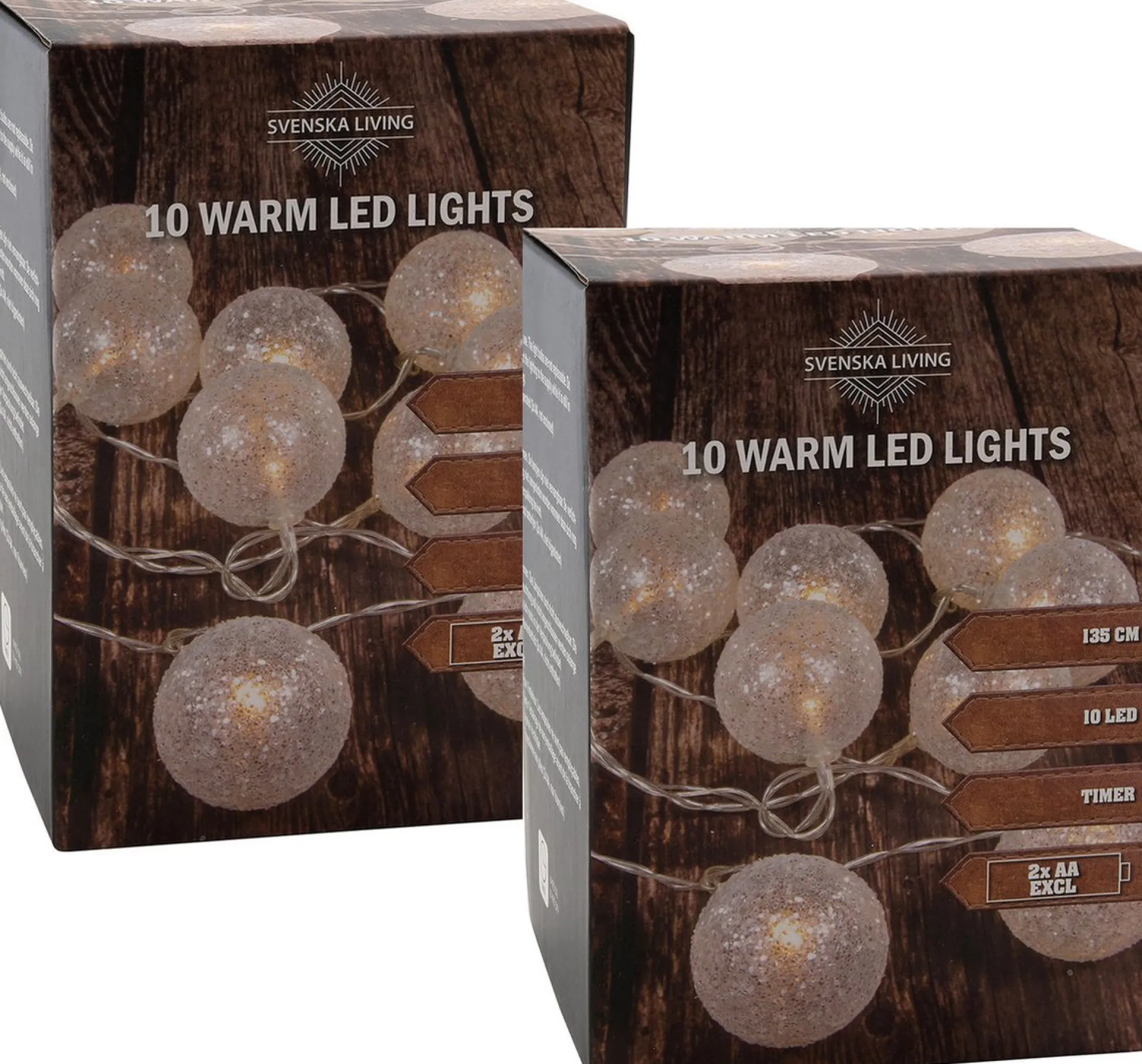 Merkloos Set Van 2X Stuks Lichtsnoer Met 10 Witte Glitter Bolletjes Warm Wit Op Batterij 135 Cm - Kerstverlichting Flash Sale