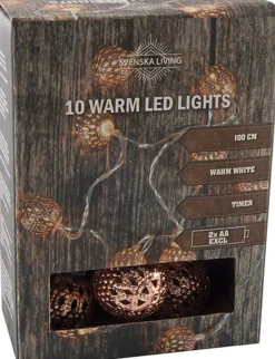 Merkloos Set Van 3X Stuks Lichtsnoer Met 10 Metalen Balletjes Koper Op Batterijen 100 Cm - Kerstverlichting/Sfeerverlichting New