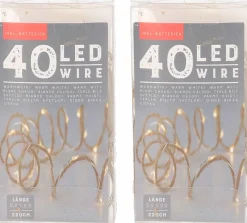Anna's Collection Set Van 2X Stuks Touwverlichting Jute Op Batterijen Met 40 Lampjes Warm Wit 220 Cm - Kerstverlichting Lichtsnoeren Kerstversiering Best