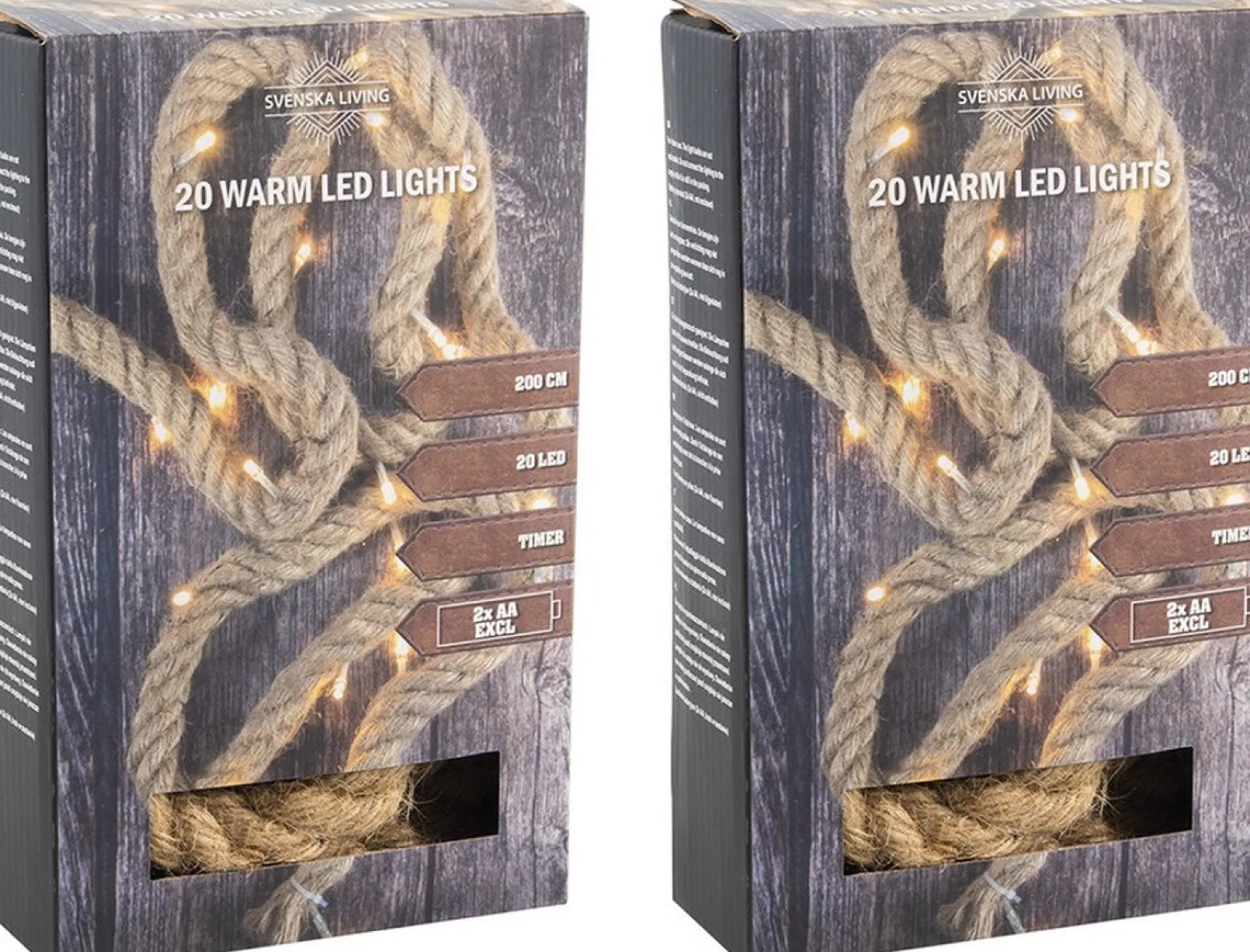 Svenska Living Set Van 3X Stuks Touwverlichting Jute Op Batterijen Met 20 Lampjes Warm Wit 200 Cm - Kerstverlichting Lichtsnoeren Kerstversiering Clearance