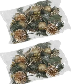 Merkloos Kerststukjes>Set 12X Gouden Decoraties Op Stekers 12 Cm - Kerststukje Onderdelen/Stekertjes - Kerstversiering/Kerstdecoratie