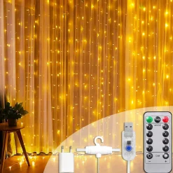 Shutterlight® Shutterlight 3X3 Meter Lichtgordijn 300 Led - Kerstverlichting Led Voor Binnen En Buiten - Warm Wit - Ip68 Waterdicht - 8 Standen - Met Adapter & Afstandsbediening Best