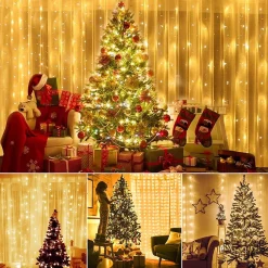 Shutterlight® Shutterlight 3X3 Meter Lichtgordijn 300 Led - Kerstverlichting Led Voor Binnen En Buiten - Warm Wit - Ip68 Waterdicht - 8 Standen - Met Adapter & Afstandsbediening Best