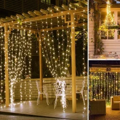 Shutterlight® Shutterlight 3X3 Meter Lichtgordijn 300 Led - Kerstverlichting Led Voor Binnen En Buiten - Warm Wit - Ip68 Waterdicht - 8 Standen - Met Adapter & Afstandsbediening Best