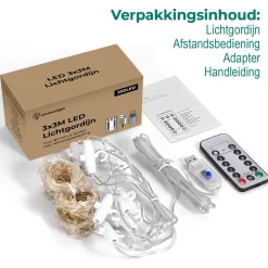 Shutterlight® Shutterlight 3X3 Meter Lichtgordijn 300 Led - Kerstverlichting Led Voor Binnen En Buiten - Warm Wit - Ip68 Waterdicht - 8 Standen - Met Adapter & Afstandsbediening Best