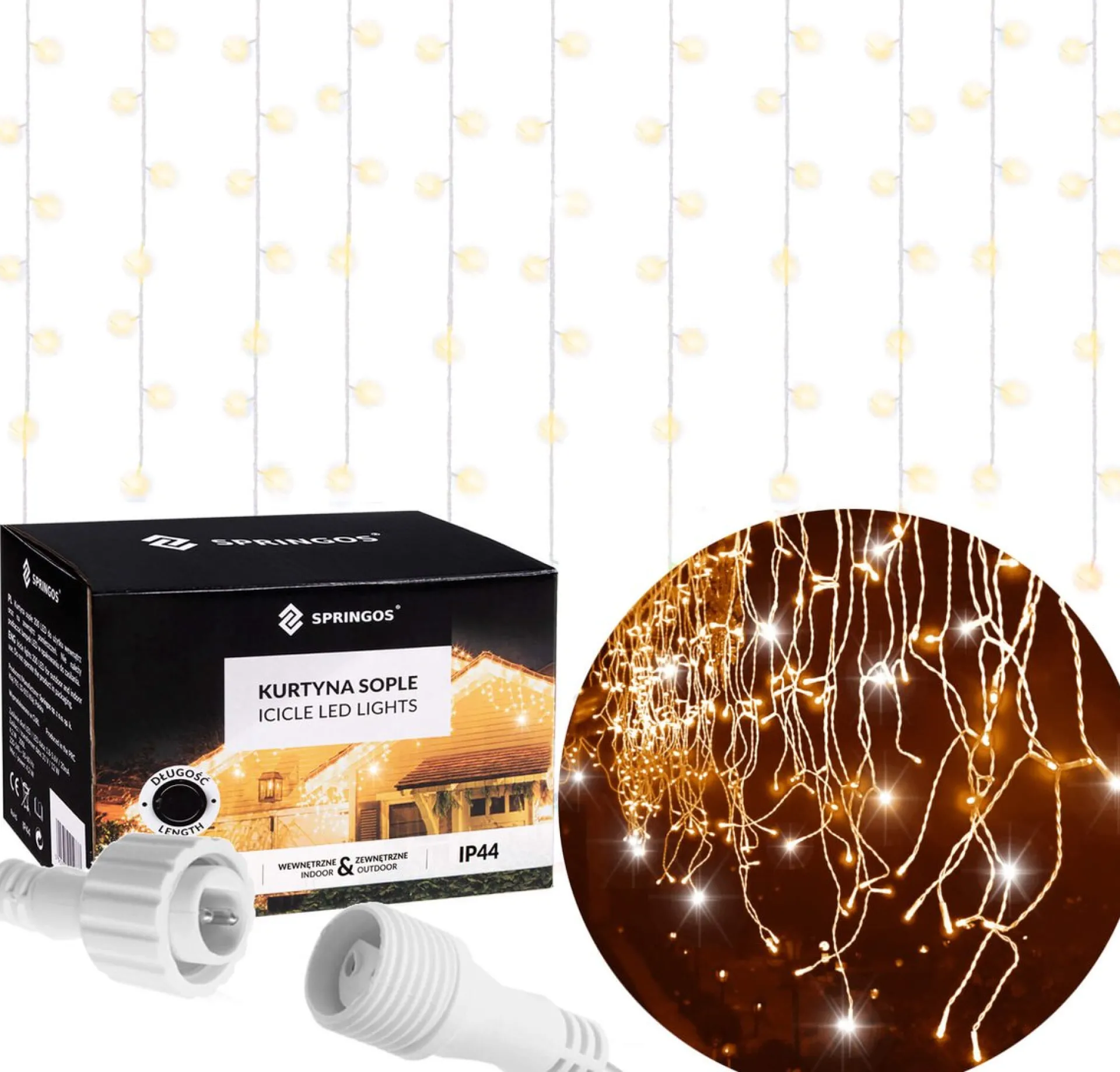 springos Ijspegel Verlichting Buiten | Ijspegel Verlichting | Kerstverlichting Buiten | 12 M + 2.5 M Snoer | Connectable | 300 Led | Flash | Clearance