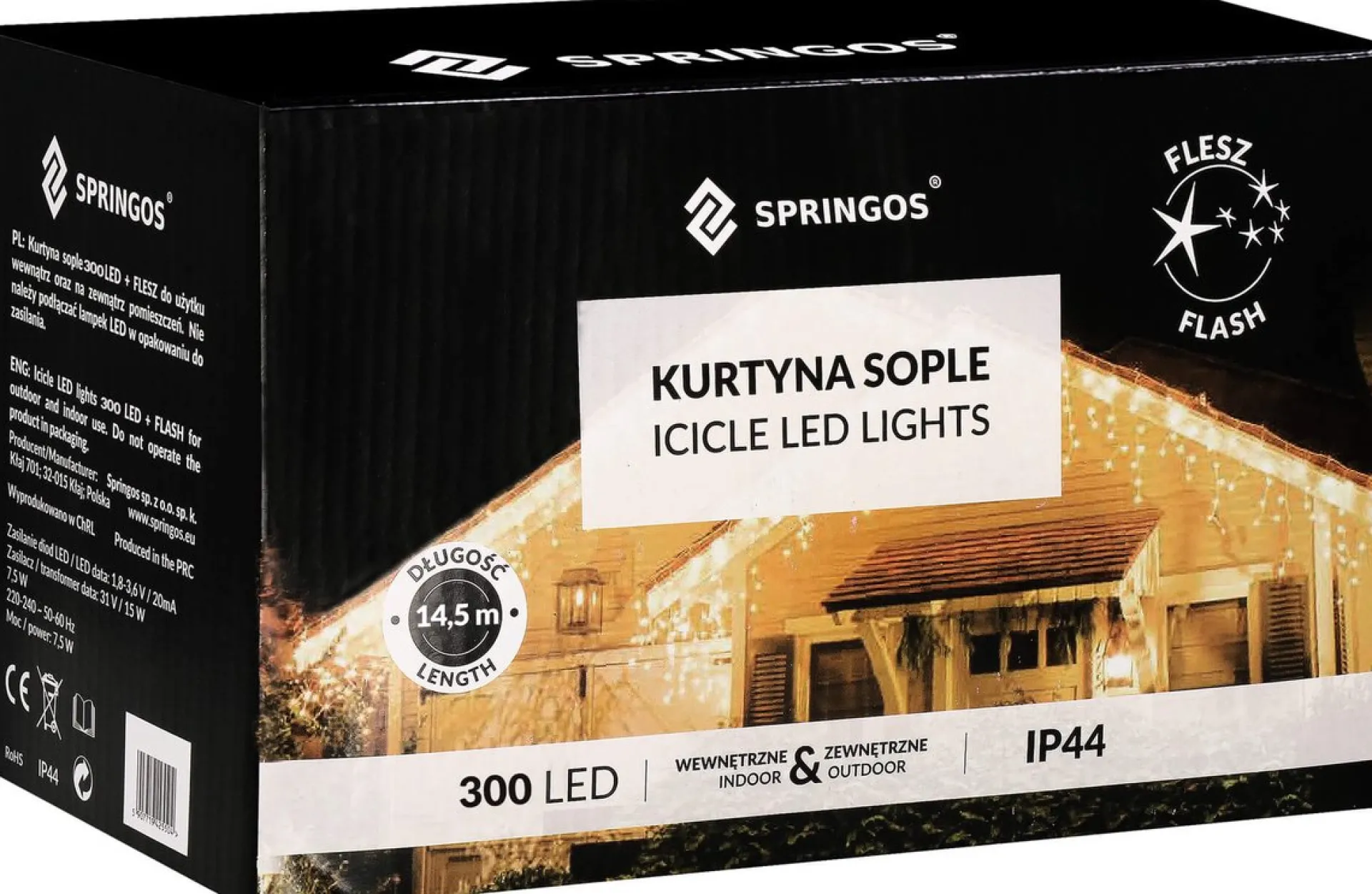 springos Ijspegel Verlichting Buiten | Ijspegel Verlichting | Kerstverlichting Buiten | 12 M + 2.5 M Snoer | Connectable | 300 Led | Flash | Clearance