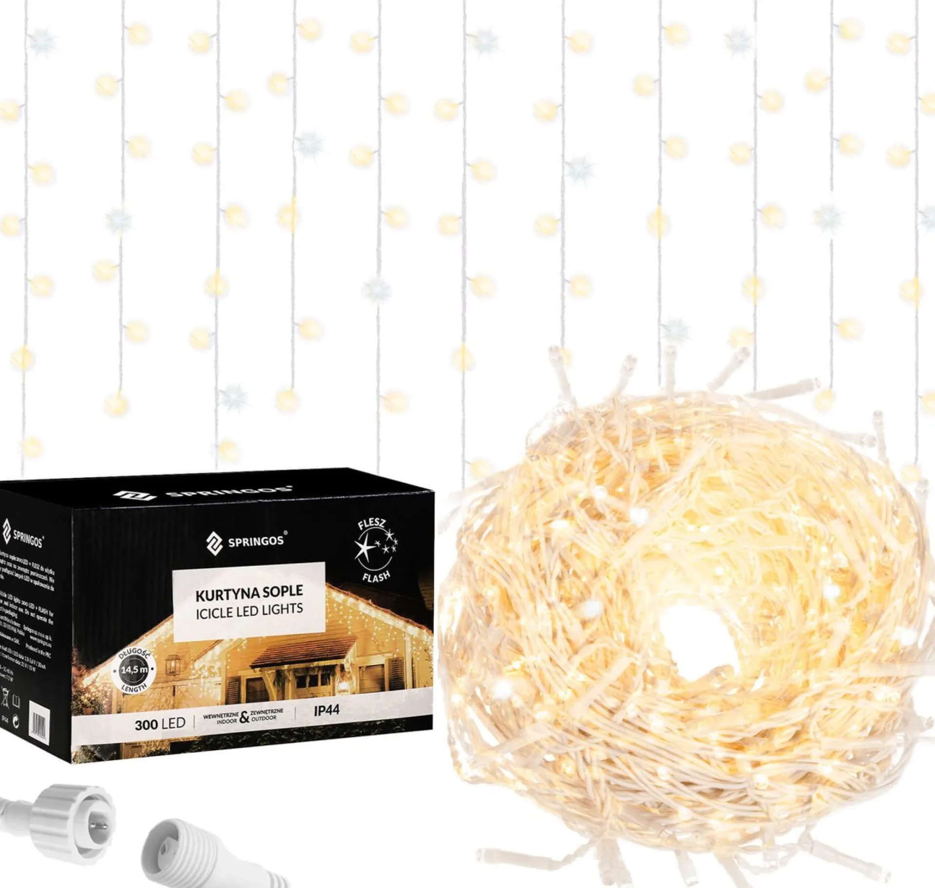 springos Ijspegel Verlichting Buiten | Ijspegel Verlichting | Kerstverlichting Buiten | 12 M + 2.5 M Snoer | Connectable | 300 Led | Flash | Clearance