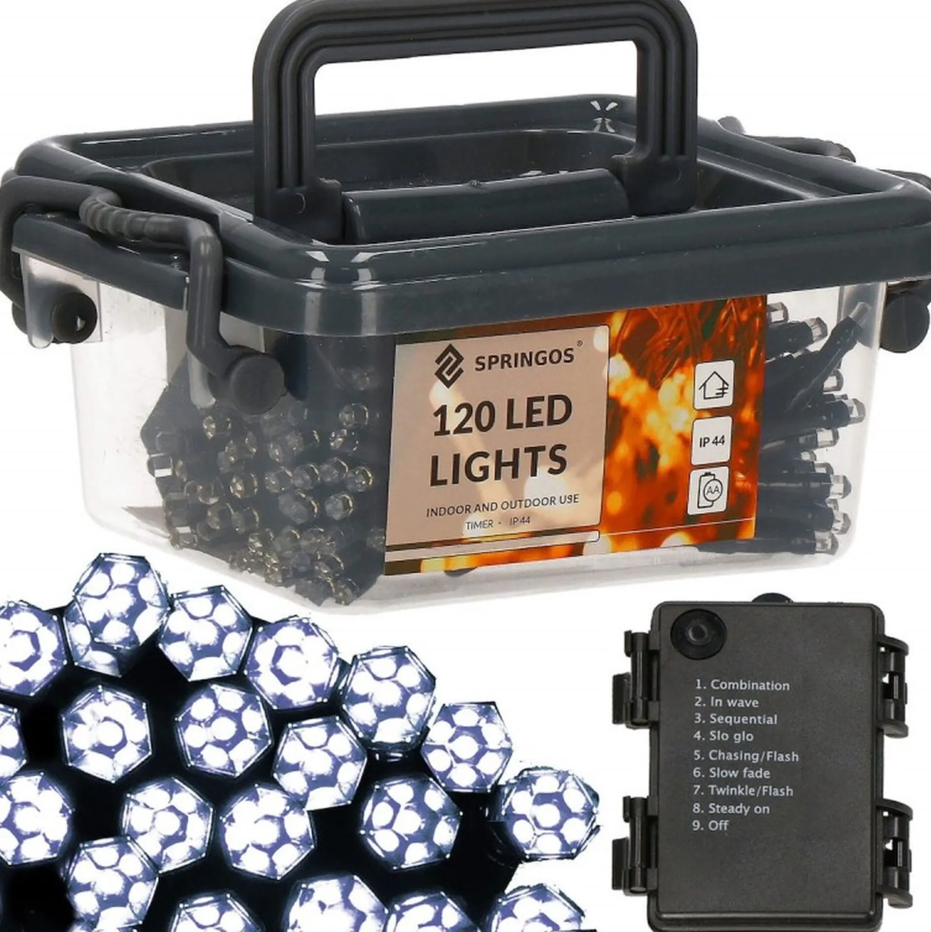 springos Kerstverlichting | Binnen & Buiten | Kristalvorm | 9 M | Batterij | 120 Led | Koel Wit Discount