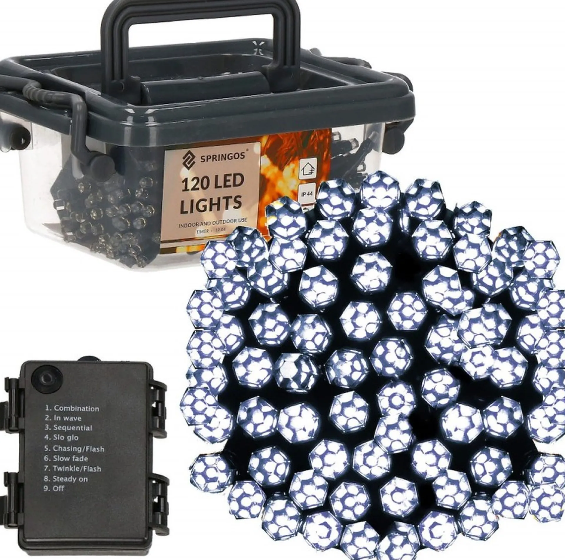 springos Kerstverlichting | Binnen & Buiten | Kristalvorm | 9 M | Batterij | 120 Led | Koel Wit Discount