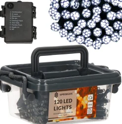 springos Kerstverlichting | Binnen & Buiten | Kristalvorm | 9 M | Batterij | 120 Led | Koel Wit Discount