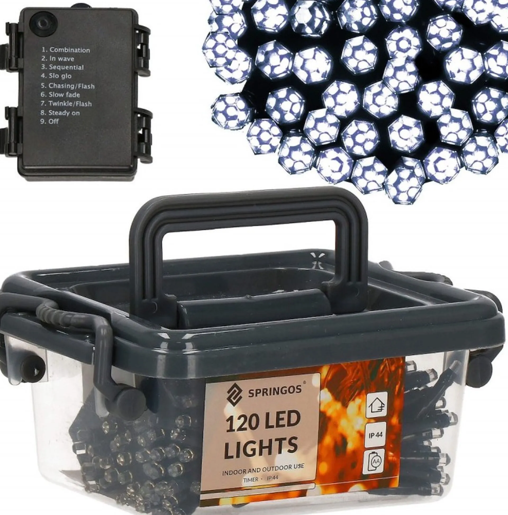springos Kerstverlichting | Binnen & Buiten | Kristalvorm | 9 M | Batterij | 120 Led | Koel Wit Discount