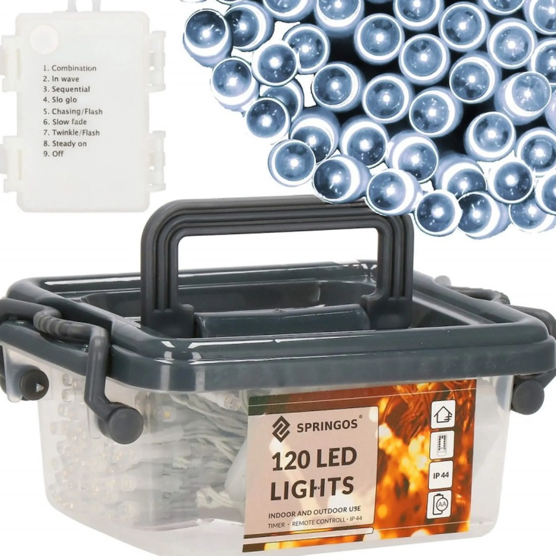 springos Kerstverlichting - Batterij - Afstandsbediening - 9 M - 120 Led - Koel Wit Sale