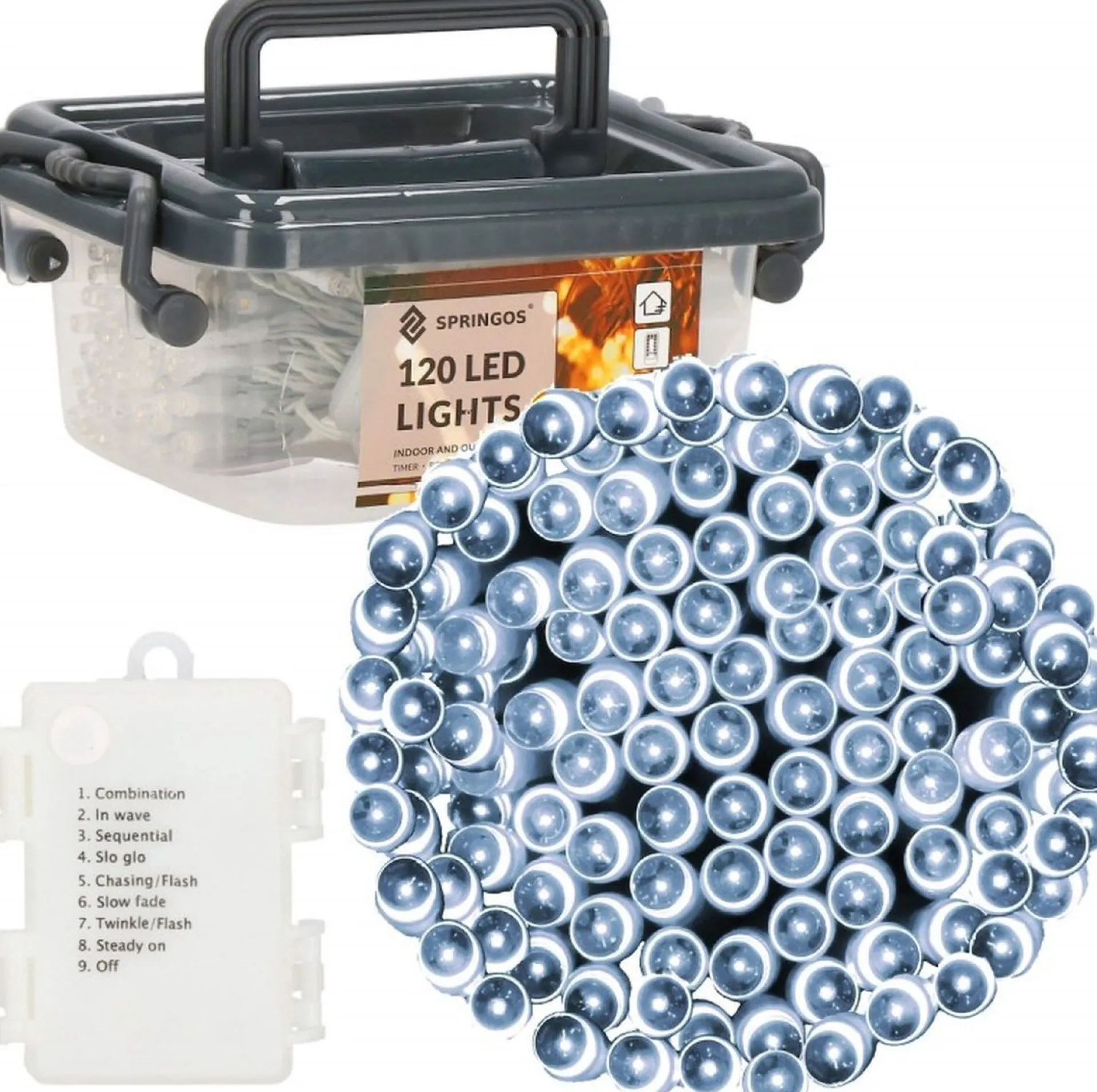 springos Kerstverlichting - Batterij - Afstandsbediening - 9 M - 120 Led - Koel Wit Sale