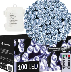 springos Kerstverlichting | 10,5 M | Batterij | Afstandsbediening | 100 Led | Koel Wit Best Sale