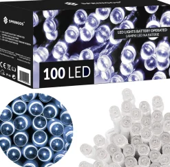 springos Kerstverlichting | 10,5 M | Batterij | Afstandsbediening | 100 Led | Koel Wit Best Sale