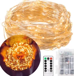 springos Kerstverlichting | 9.9 M + 0.3 M Snoer | Batterij | Inclusief Afstandsbediening | 100 Led | Warm Wit Sale