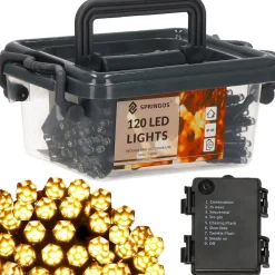 springos Kerstverlichting | Binnen & Buiten | Kristalvorm | 9 M | Batterij | 120 Led | Warm Wit Best Sale