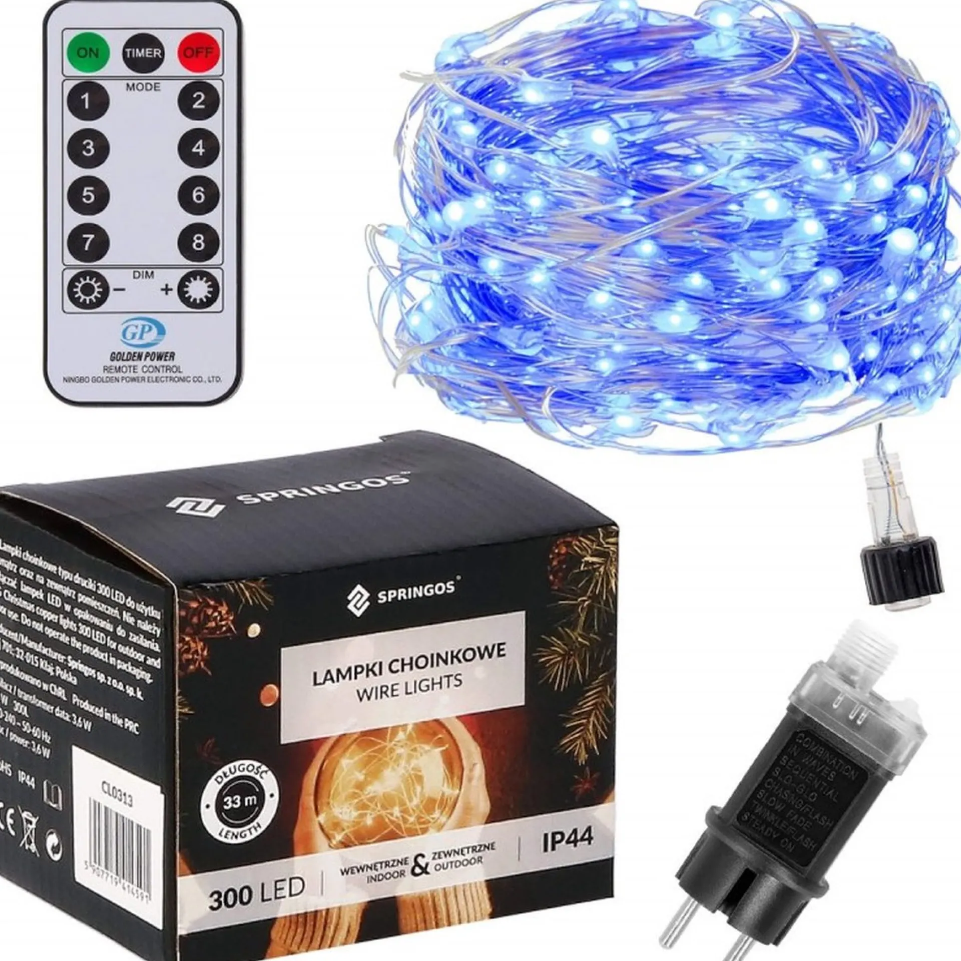 springos Kerstverlichting | Binnen & Buiten | 30 M + 3 M Snoer | 300 Led | Inclusief Afstandsbediening | Blauw Store