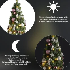 Star Trading Noel Kunstkerstboom Van, Kleine Kerstboom Met Kerstboomversiering Led-Lichtsnoeren En Timer In Groen, Zilver En Roze Voor Binnen, Warm Wit, Werkt Op Batterijen, Hoogte: 45 Cm Shop