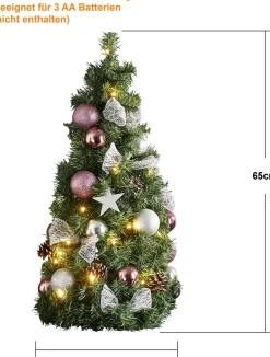 Star Trading Noel Kunstkerstboom Van, Kleine Kerstboom Met Kerstboomversiering Led-Lichtsnoeren En Timer In Groen, Zilver En Roze Voor Binnen, Warm Wit, Werkt Op Batterijen, Hoogte: 45 Cm Shop