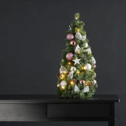 Star Trading Noel Kunstkerstboom Van, Kleine Kerstboom Met Kerstboomversiering Led-Lichtsnoeren En Timer In Groen, Zilver En Roze Voor Binnen, Warm Wit, Werkt Op Batterijen, Hoogte: 45 Cm Shop