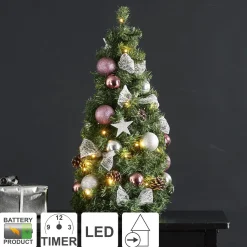 Star Trading Noel Kunstkerstboom Van, Kleine Kerstboom Met Kerstboomversiering Led-Lichtsnoeren En Timer In Groen, Zilver En Roze Voor Binnen, Warm Wit, Werkt Op Batterijen, Hoogte: 45 Cm Shop