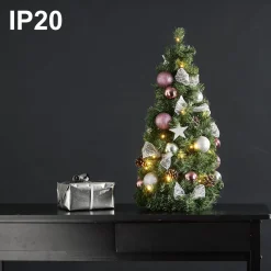 Star Trading Noel Kunstkerstboom Van, Kleine Kerstboom Met Kerstboomversiering Led-Lichtsnoeren En Timer In Groen, Zilver En Roze Voor Binnen, Warm Wit, Werkt Op Batterijen, Hoogte: 45 Cm Shop