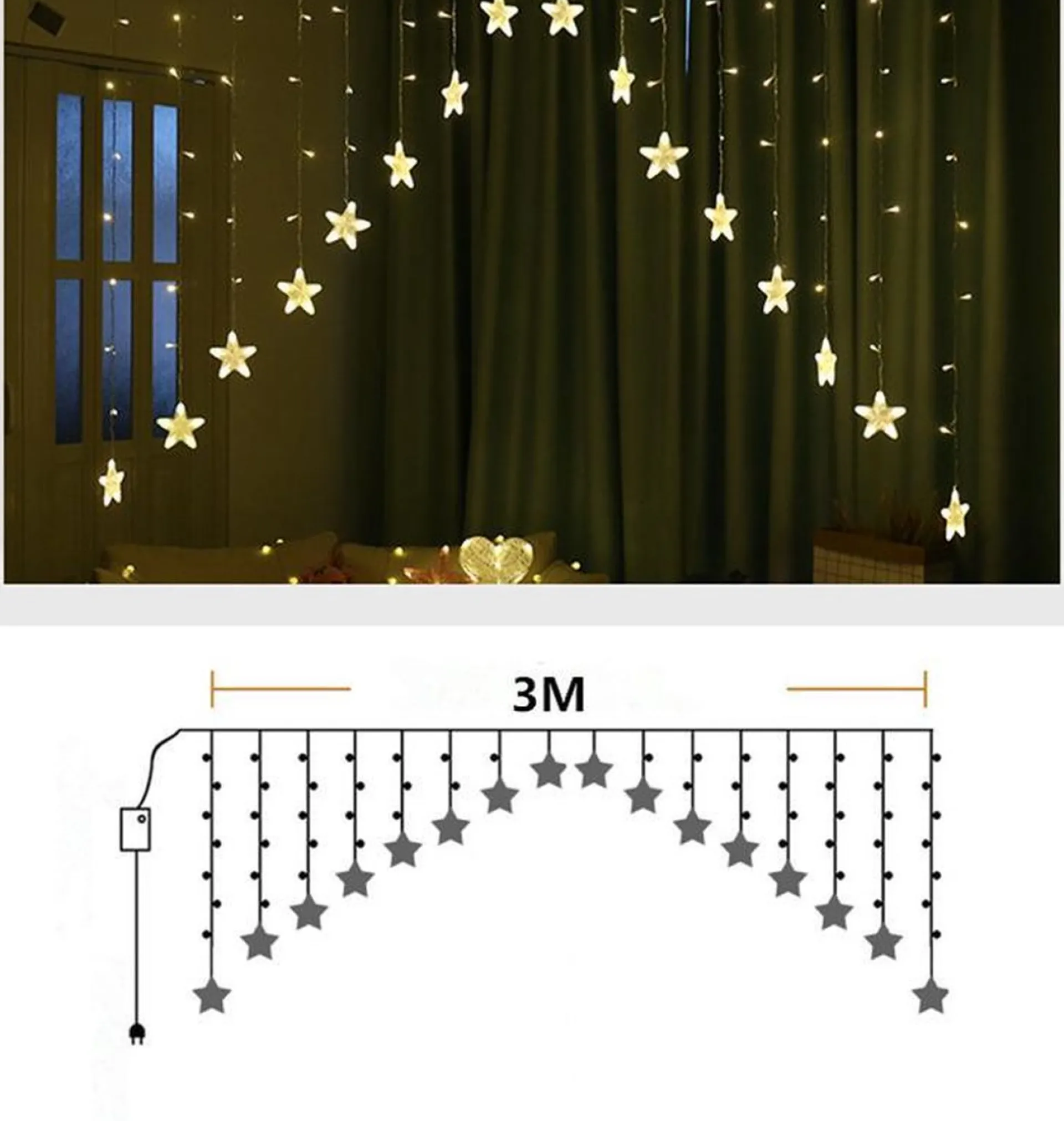 Xd Xtreme Sterrengordijn - Kerstverlichting - V-Shape Pyramide - Energiebesparend - 3 Meter - Lichtgordijn - Kerst - Warm Wit - 8 Lichteffecten - Voor Binnen - Veilige Kerstverlichting - Lichtsnoer - Xd Xtreme Cheap