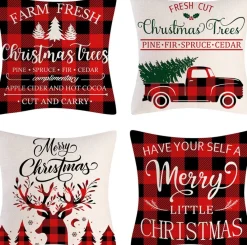 SUNMOOL Kerstkussens> Kerst Kussenhoes - Kussenhoes - Pillow Cover - 45 X 45Cm 4Stuks