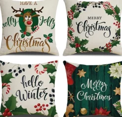 SUNMOOL Kerstkussens> Kerst Kussenhoes - Kussenhoes - Pillow Cover - 45 X 45Cm 4Stuks
