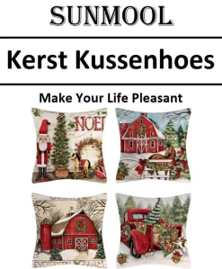 SUNMOOL Kerstkussens> Kerst Kussenhoes - Kussenhoes - Pillow Cover - 45 X 45Cm 4Stuks