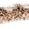 Merkloos Kerststukjes>Tafelstuk Lang Met 4 Theelichthouders - Champagne / Zilver / Creme - 49 X 12 X 7 Cm Hoog