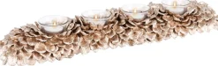 Merkloos Kerststukjes>Tafelstuk Lang Met 4 Theelichthouders - Champagne / Zilver / Creme - 49 X 12 X 7 Cm Hoog