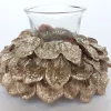 Merkloos Kerststukjes>Tafelstuk Rond Met Theelichthouder - Champagne / Zilver / Creme - 12 X 12 X 6 Cm Hoog