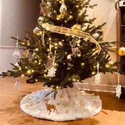 Merkloos Tdr - Duurzame Pailletten Geborduurde Kerstboom Rok - 122Cm, Sneeuw En Goud Accenten- Een Feestelijke Toevoeging Aan Je Kerstdecoratie New