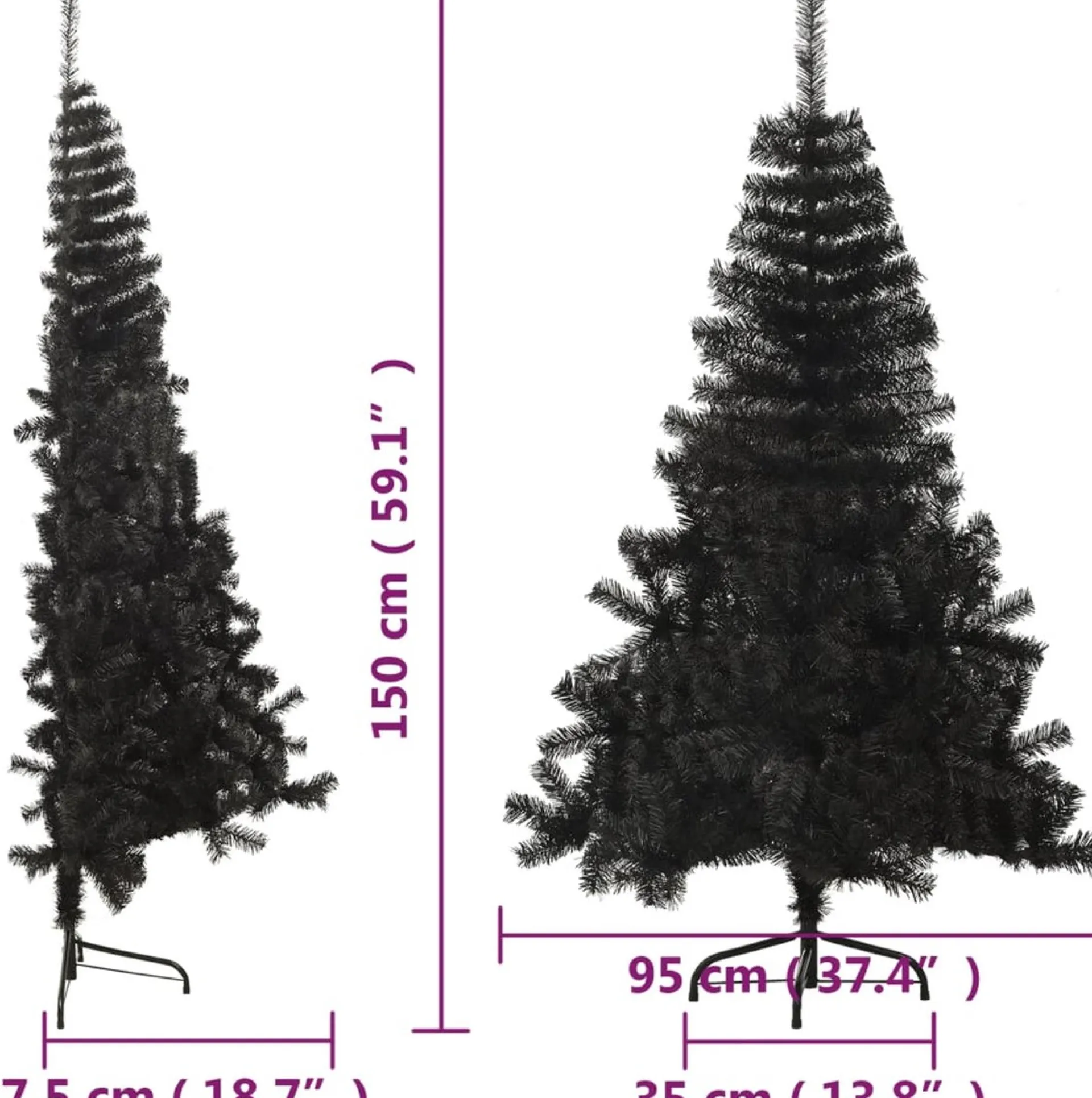 The Living Store Halve Kunstkerstboom - 150 Cm - Pvc/Staal Zwart Flash Sale