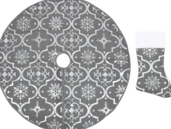 The Living Store Kerstboomrok Sneeuw 122 Cm - Inclusief Kerstsok (100% Polyester) Grijs Store